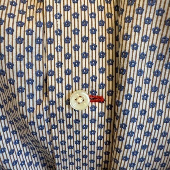 Daniel Cremieux Classics Contrast Cuff Button Front Shirt Blue Cream Brown Large - Picture 5 of 14